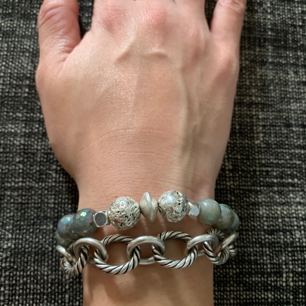 Gray labradorite faceted beaded bracelet